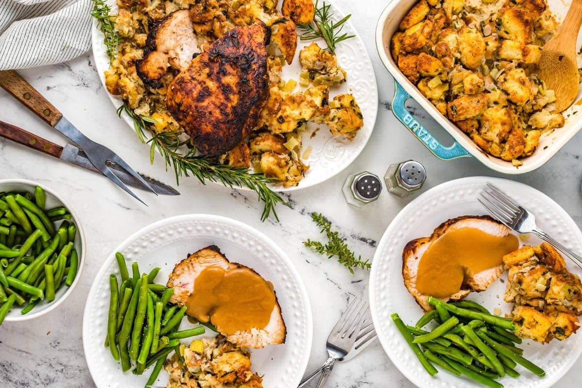 Turkey Breast and stuffing table setting