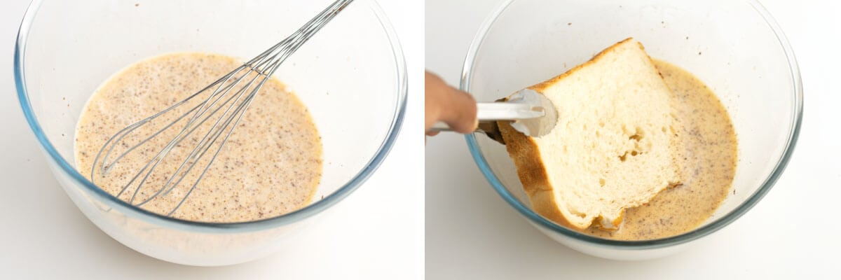 whisking ingredients, dipping bread