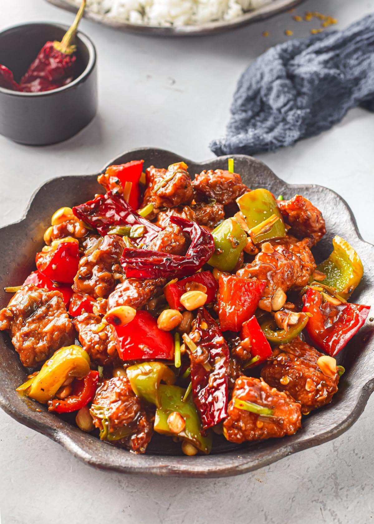Air Fryer Kung Pao Chicken in bowl