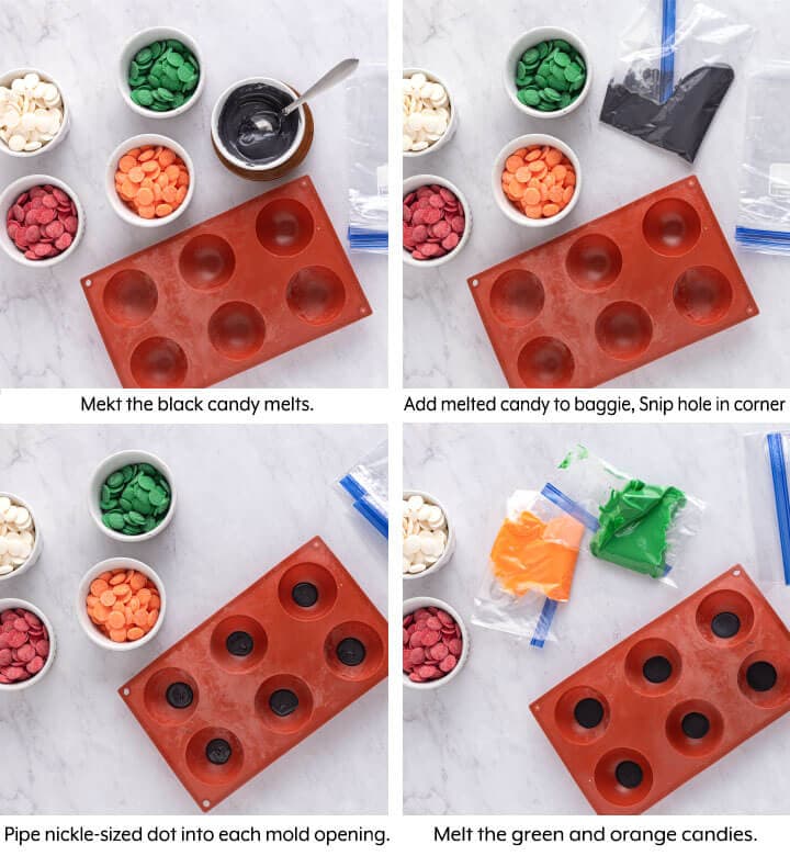 collage for melting chocolates and filling molds