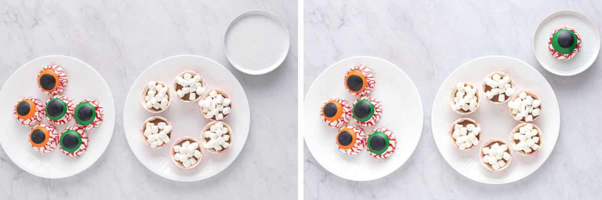 collage for assembling Halloween Eyeball Hot Cocoa Bombs