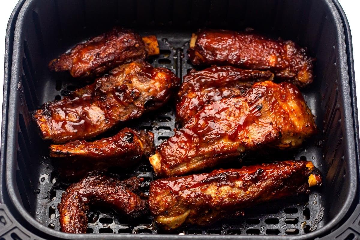 cooked ribs in air fryer basket