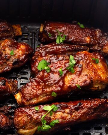 cooked ribs in air fryer basket