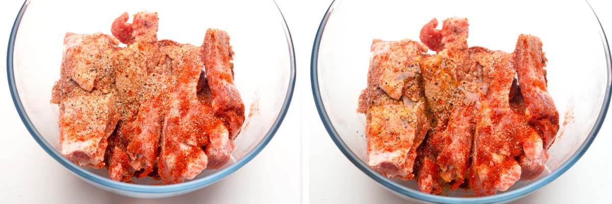 ribs in a bowl with spices, ribs in bowl with spices