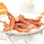 white plate of bacon