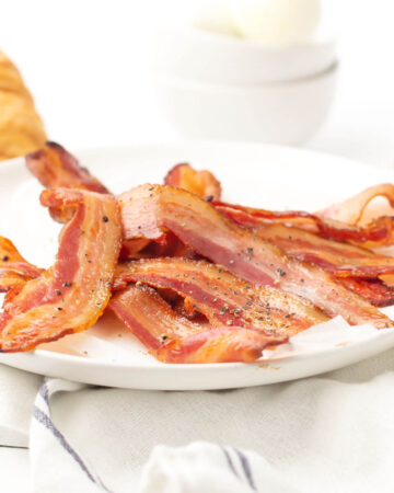 white plate of bacon