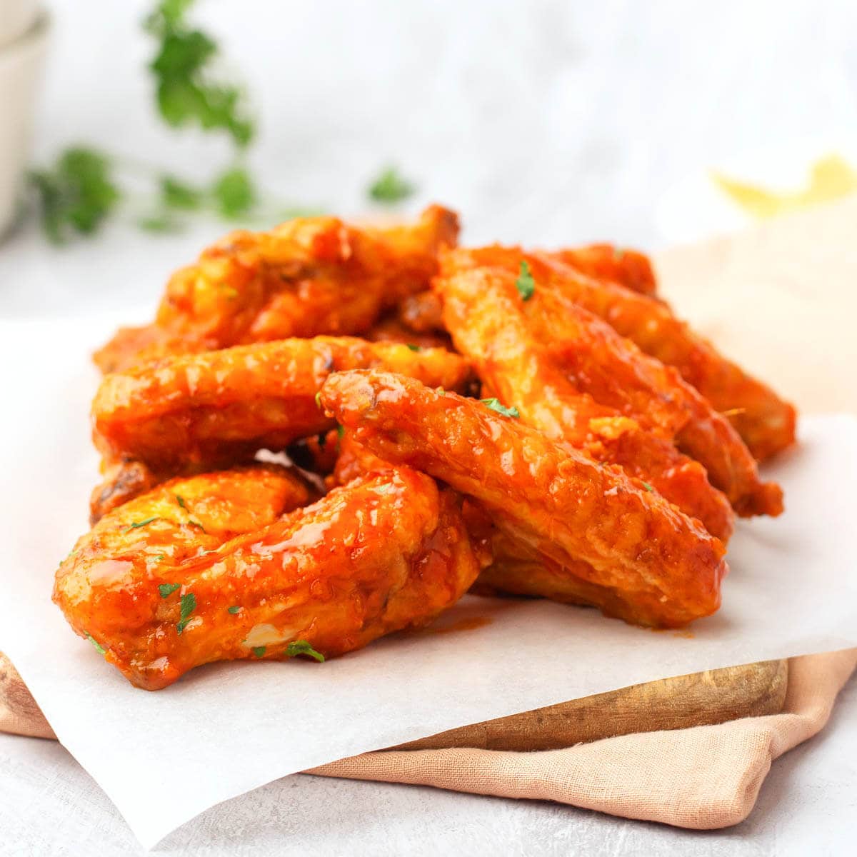 Air Fryer Buffalo Chicken Wings on a board