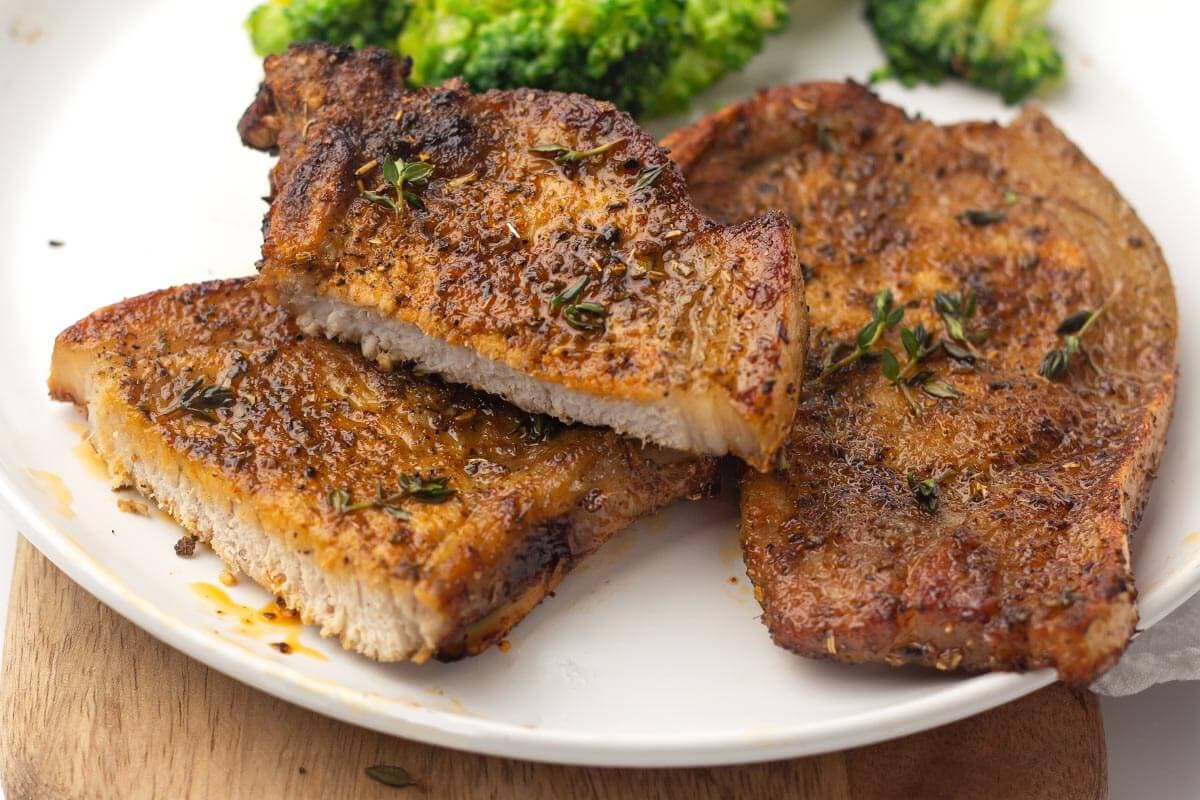 air fryer pork chops on a plate