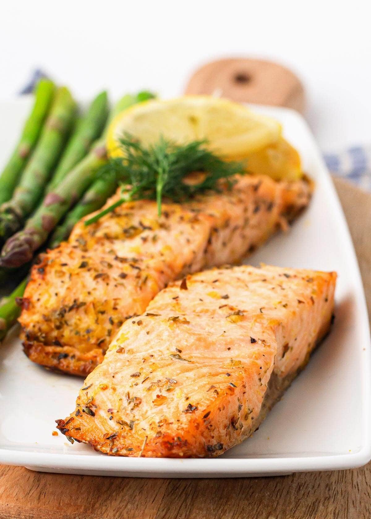 Air Fryer Salmon on a white plate