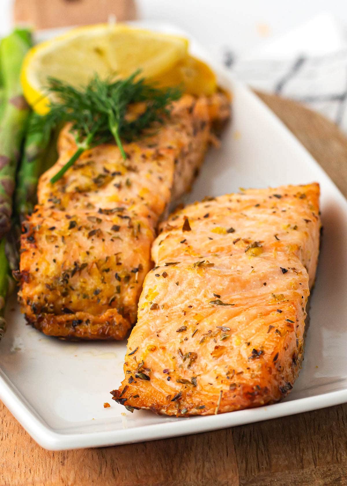 Air Fryer Salmon on a white plate