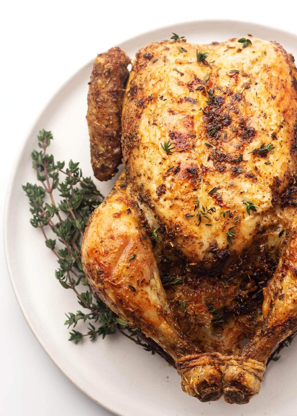 whole chicken on a plate