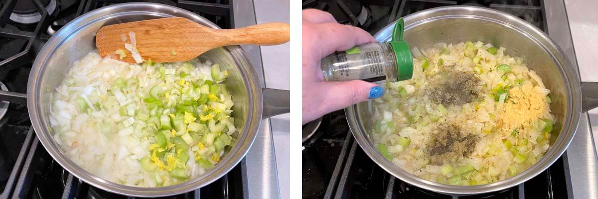 sautéing onion and celery, adding spices