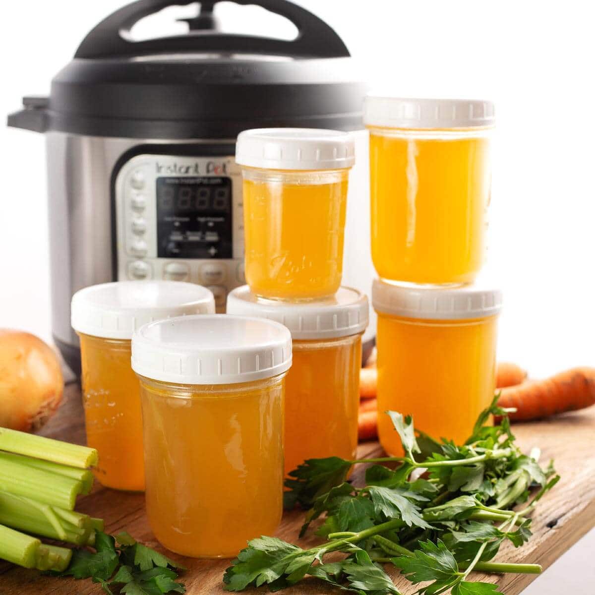 Instant Pot Chicken Broth in jars