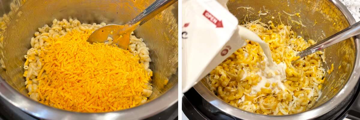 Cheese added to pasta, adding milk to pasta