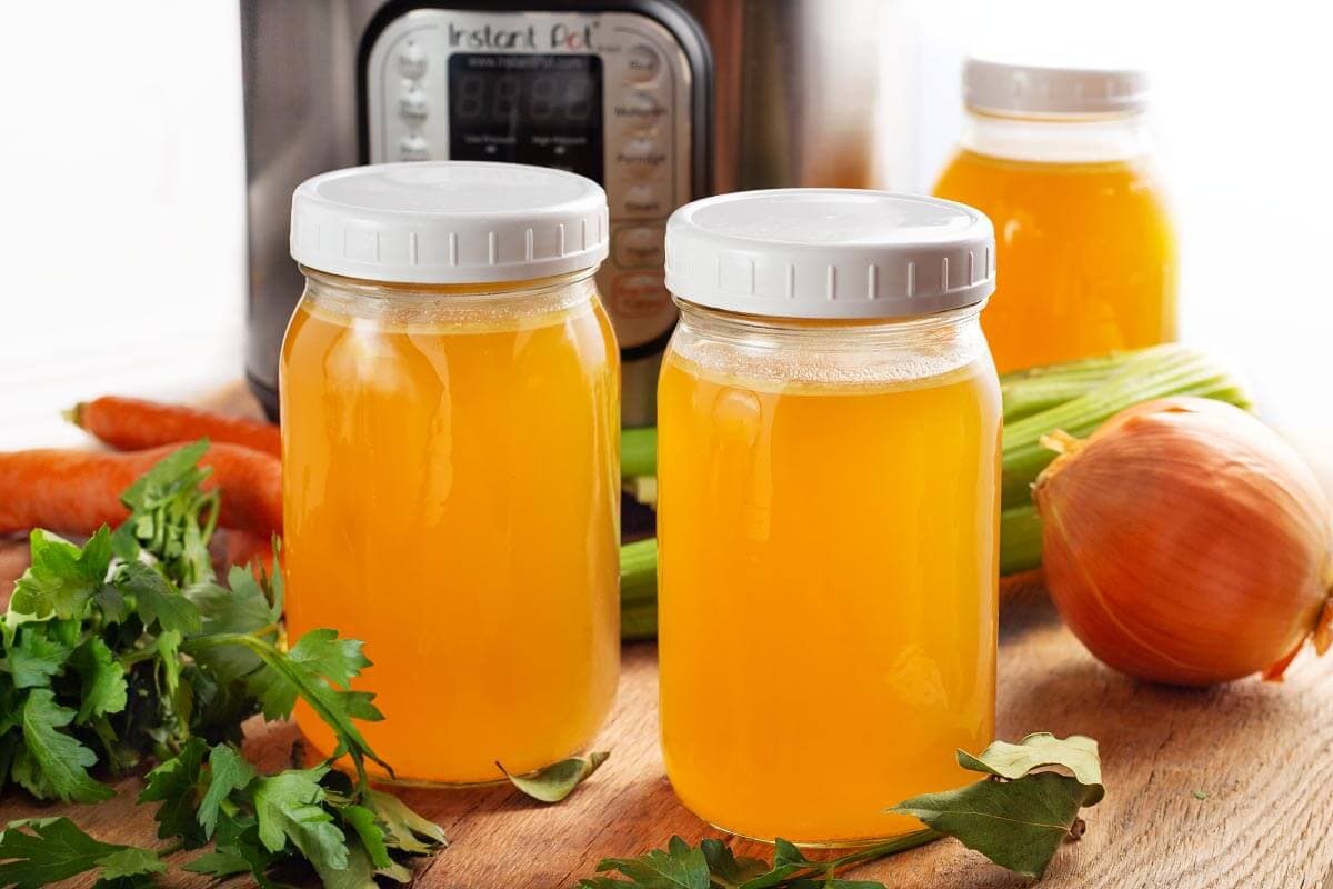 Turkey broth in jars in front of IP