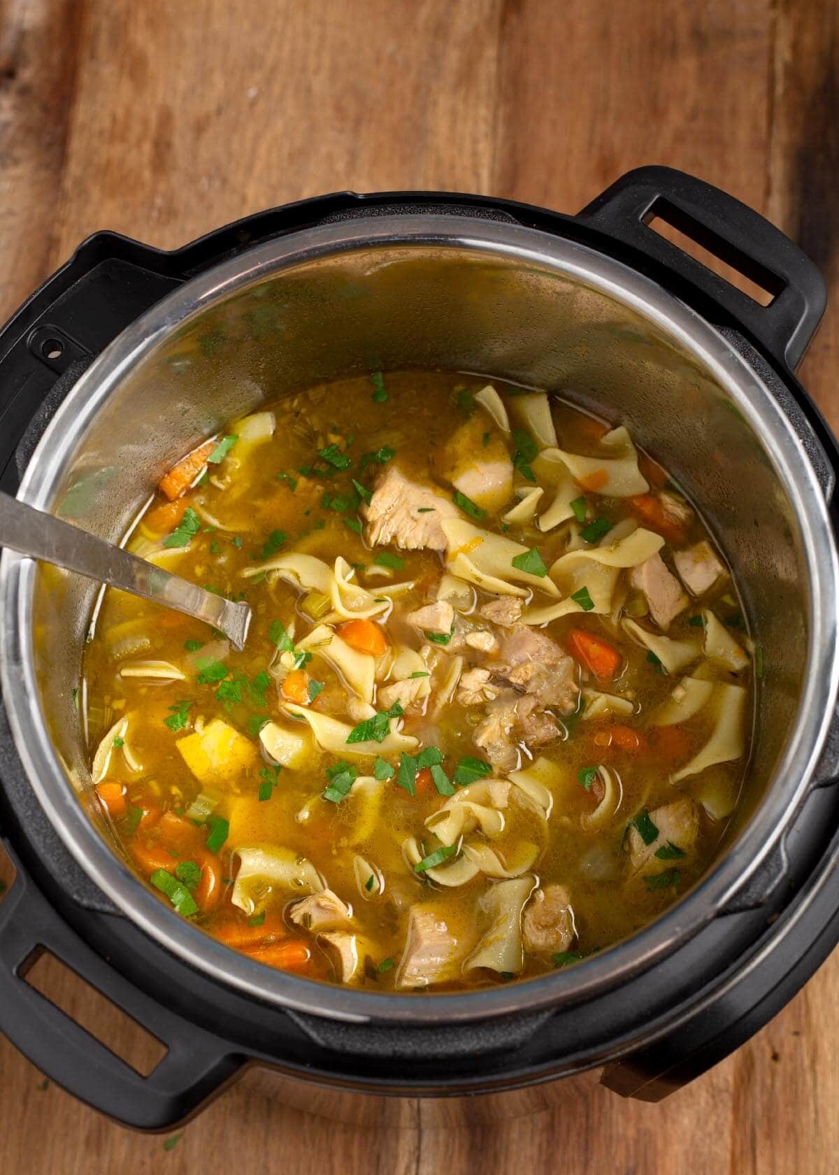 Instant Pot Turkey Soup in the pot from above