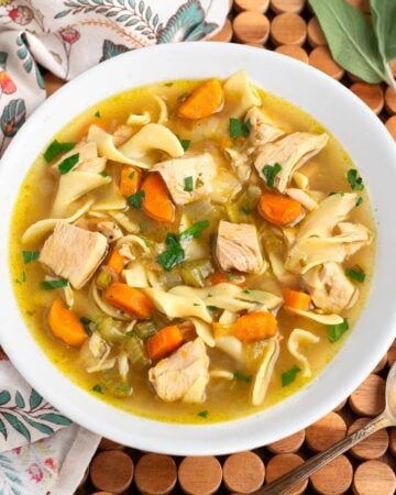 Instant Pot Turkey Soup in a white bowl