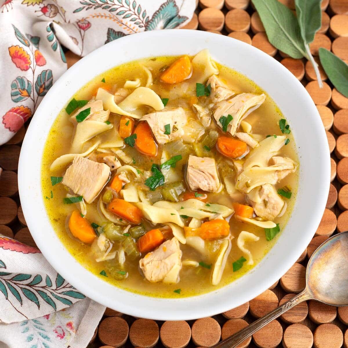 Instant Pot Turkey Soup in a white bowl