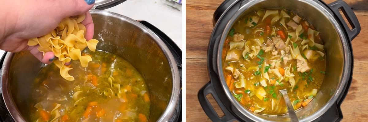 add noodles to pot, finished soup in pot