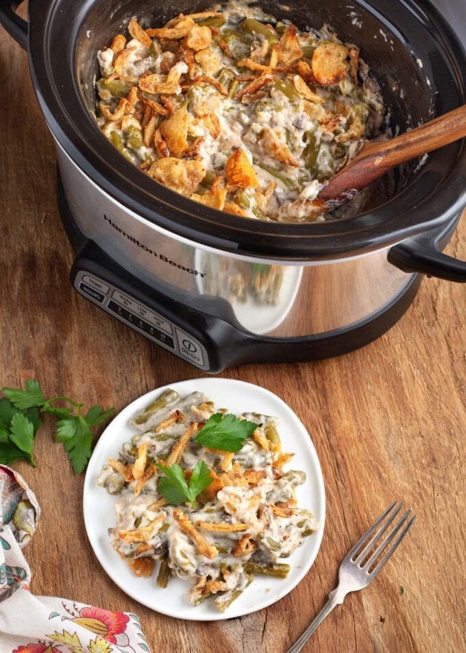 Slow Cooker Green Bean Casserole - Simply Happy Foodie