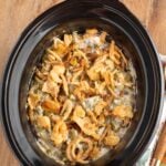 Slow Cooker Green Bean Casserole in black crock