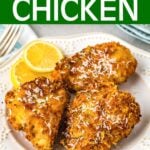 Air Fryer Parmesan Crusted Chicken on a white plate