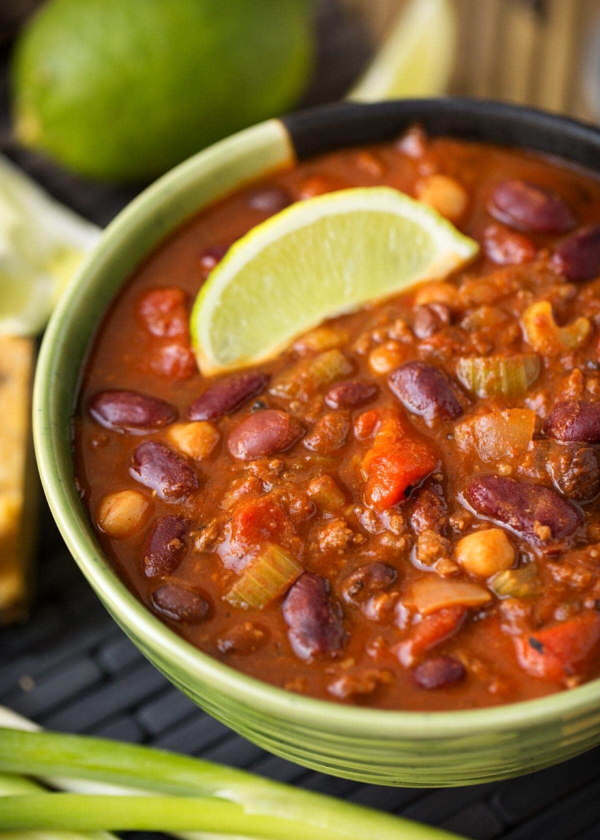 Instant Pot Chili in a bowl.