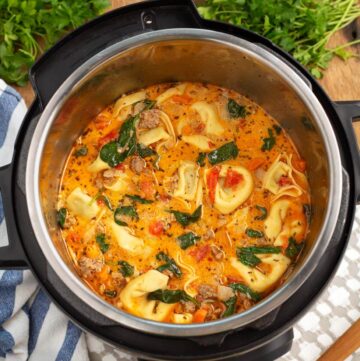 Instant Pot Creamy Tortellini Soup in the pot