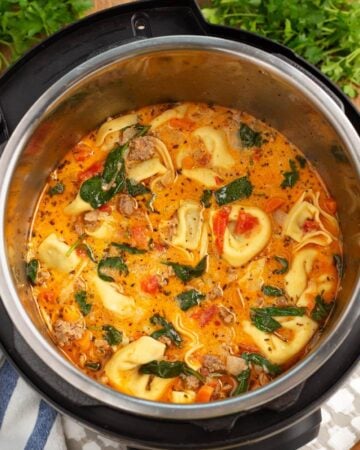 Instant Pot Creamy Tortellini Soup in the pot