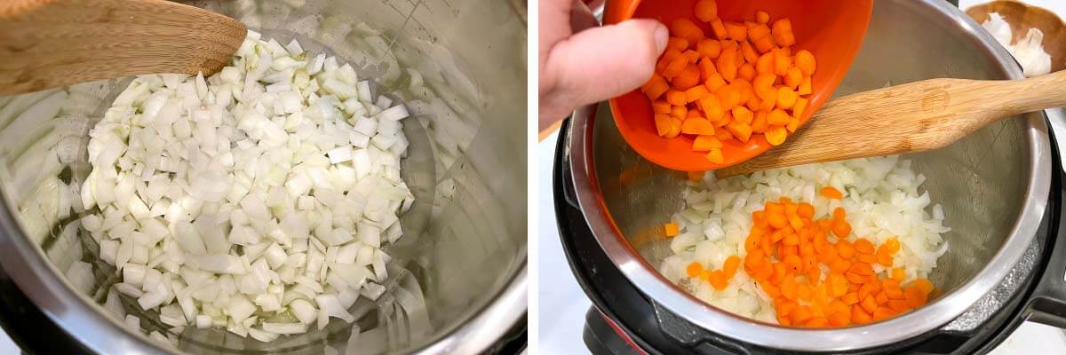 onions in the IP pot, carrots added