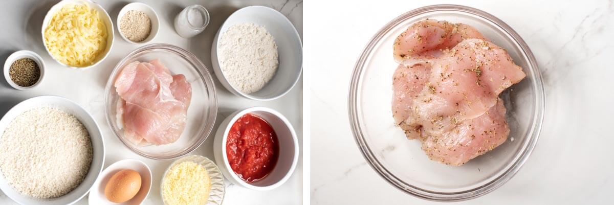 artful ingredient shot, chicken in bowl