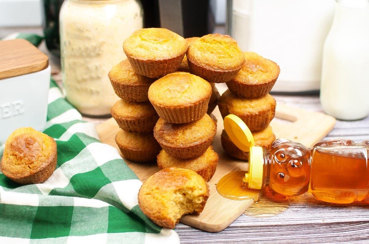 Air Fryer Cornbread Muffins in a stack