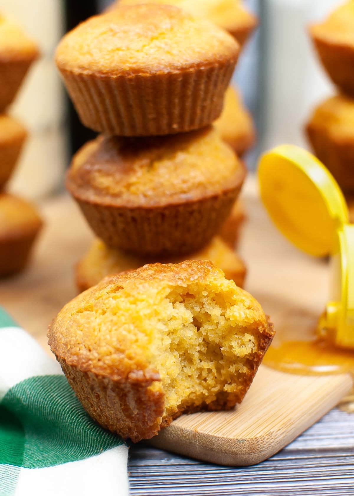 Air Fryer Cornbread Muffins in a stack