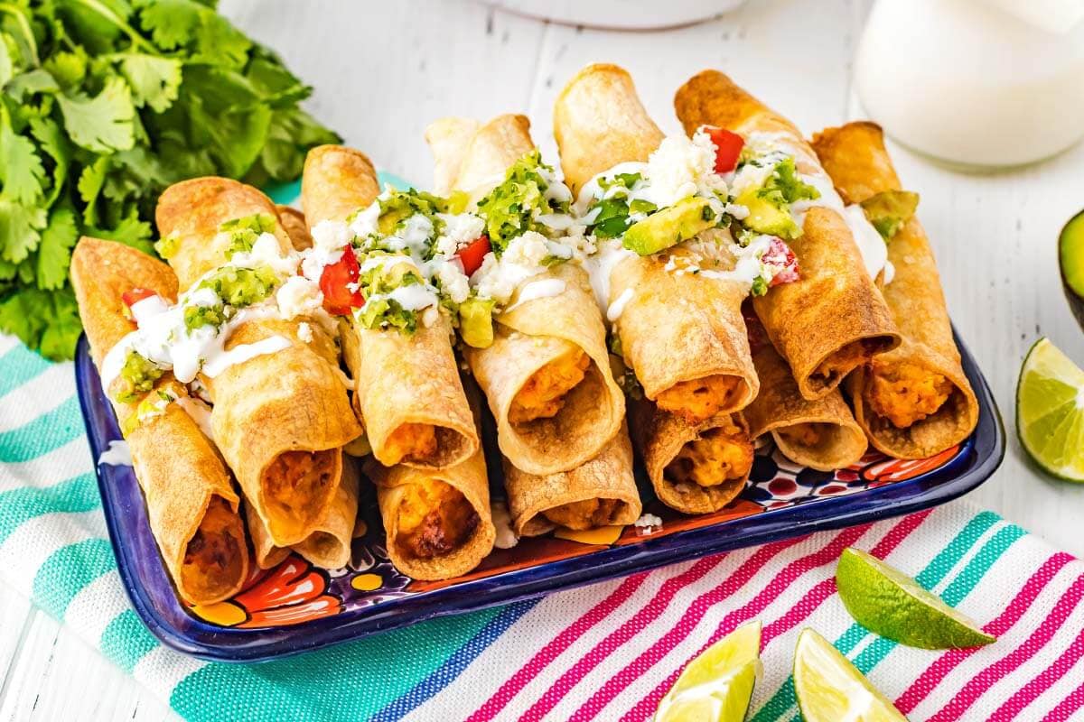 stack of air fryer taquitos on a tray
