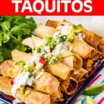Air Fryer Chicken Taquitos stacked on a platter