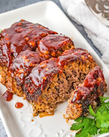 Air Fryer Meatloaf on a white plate