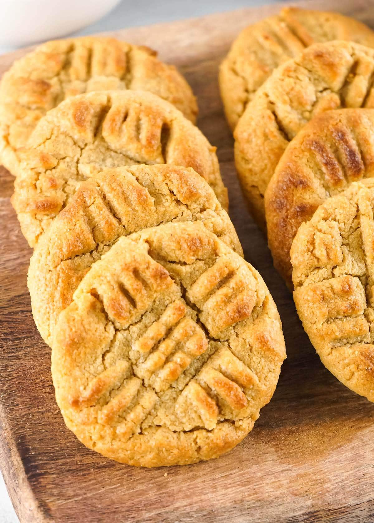 Air Fryer Peanut Butter Cookies in a row