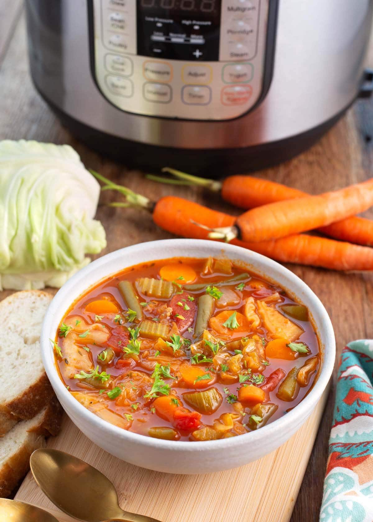 Instant Pot Cabbage Soup in white bowl