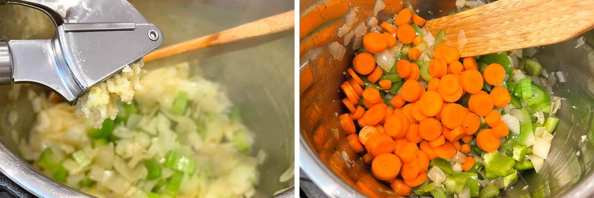 cooking veggies in pot.