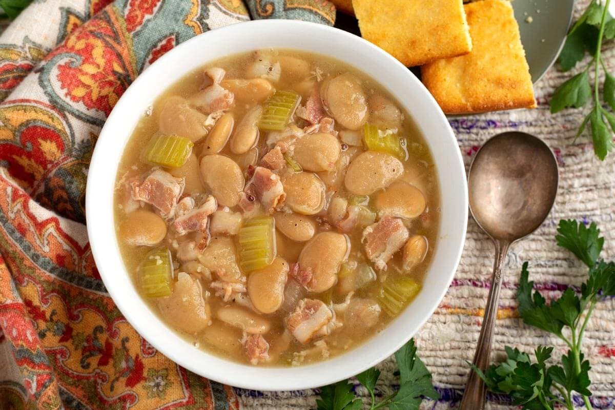 Instant Pot Butter Beans in white bowl.