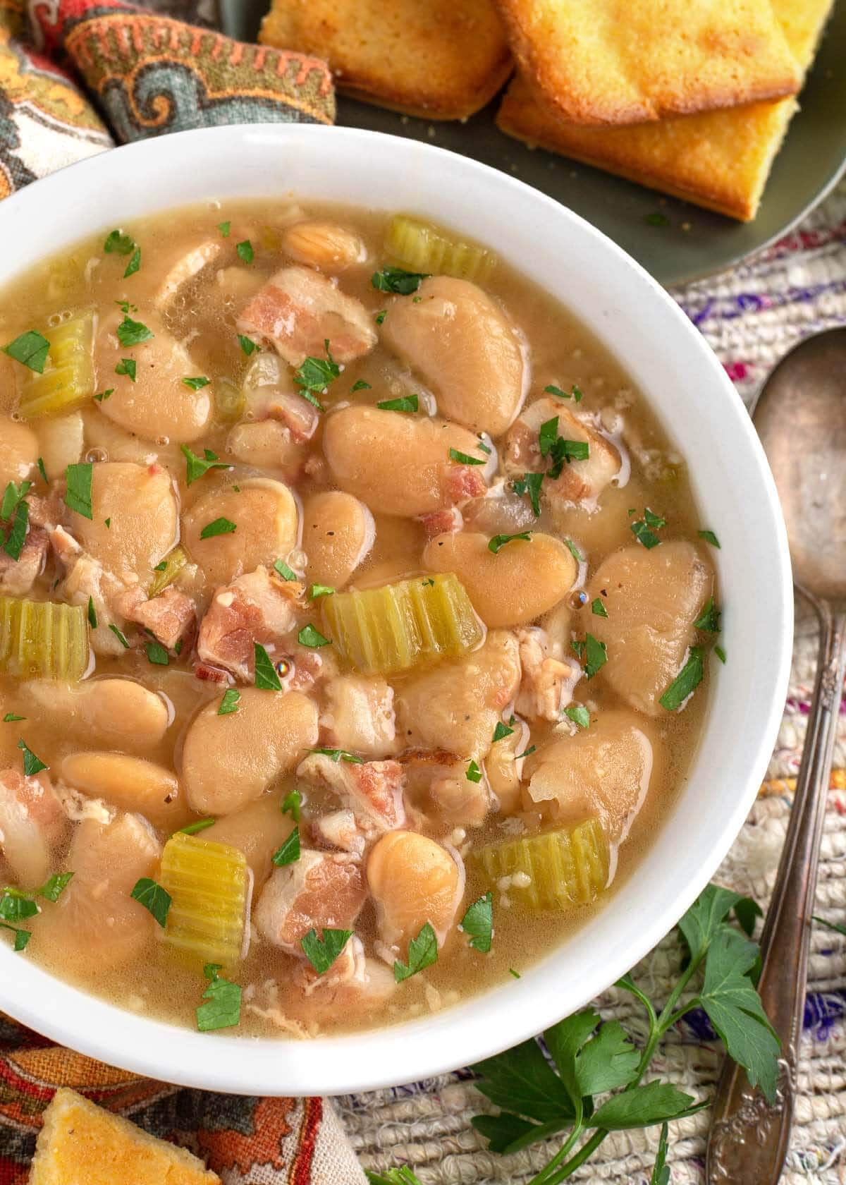 Instant Pot Butter Beans in white bowl.