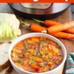 Instant Pot Cabbage Soup in a white bowl