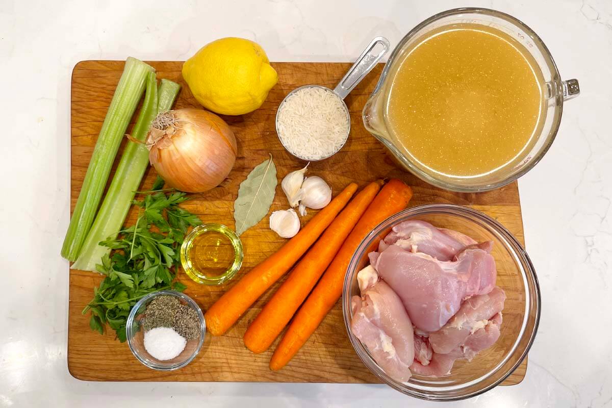 soup ingredients on a board.