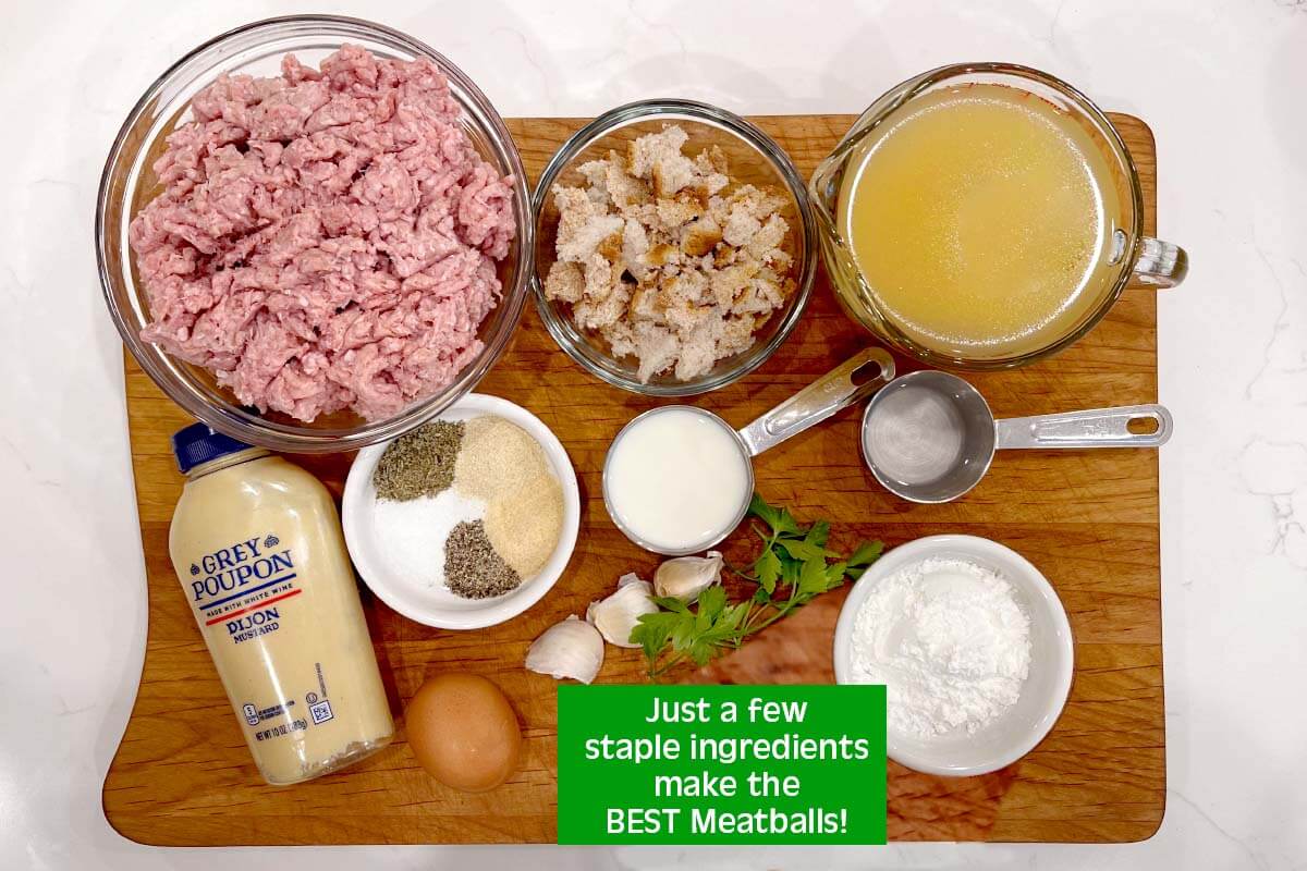 meatballs ingredients on a board.