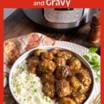 Instant Pot Turkey Meatballs and gravy is a delicious recipe using ground turkey and flavorful seasonings. A creamy gravy is made at the same time, that you can serve over potatoes, rice, or veggies. Pressure cooker Turkey Meatballs are great for meal prep and freeze beautifully. instapot meatballs by simplyhappyfoodie.com