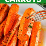 Air Fryer Carrots on a fork.