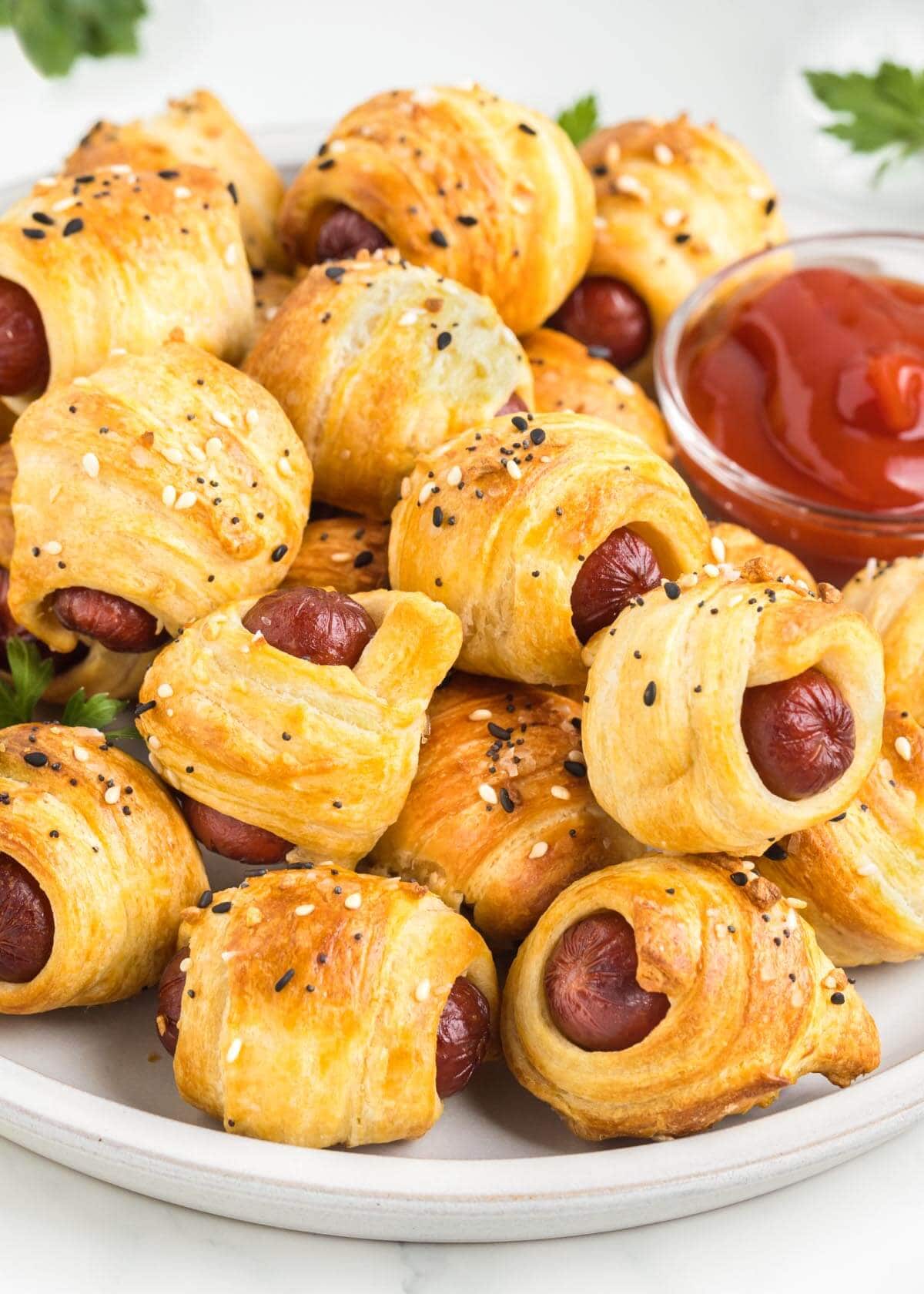 Air Fryer Pigs in a Blanket on a plate.