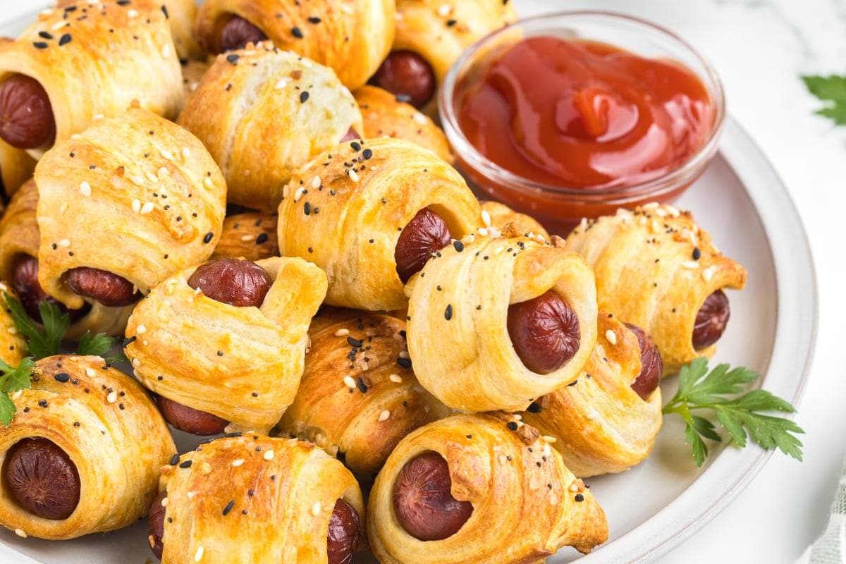 Pigs in a Blanket on a plate.