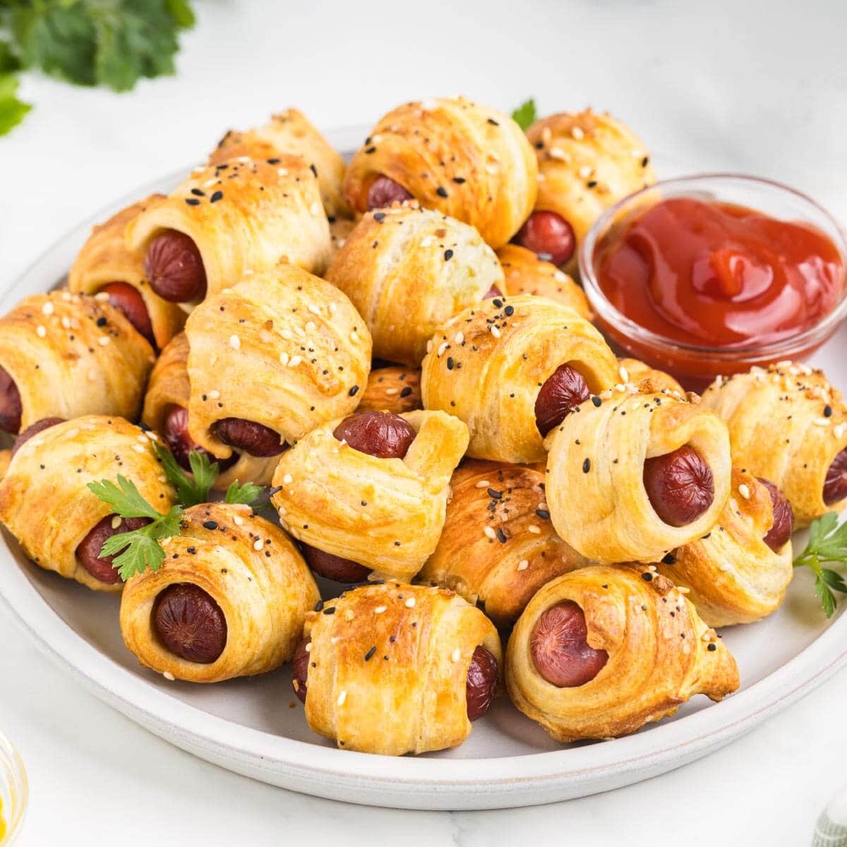 Air Fryer Pigs in a Blanket on a plate.