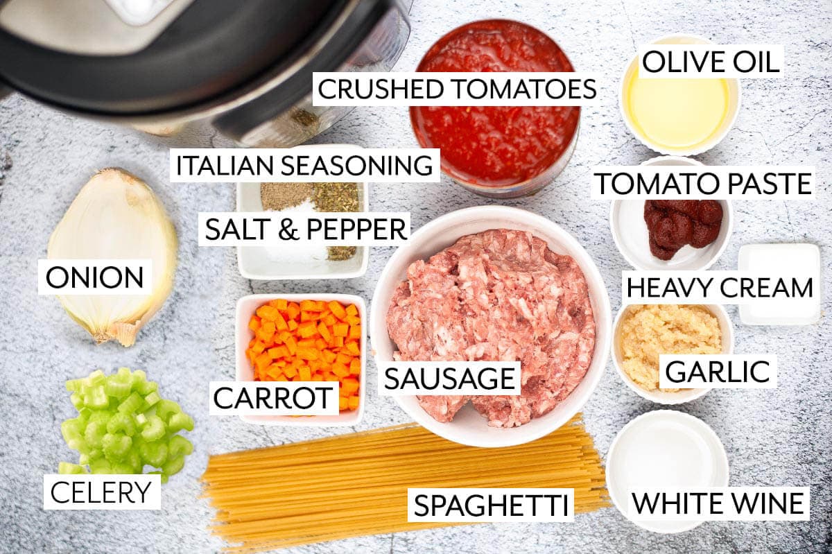 Instant Pot Spaghetti Bolognese ingredients shot.